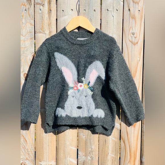 Zara kids girls fuzzy bunny appliqué sweater - Picture 2 of 7